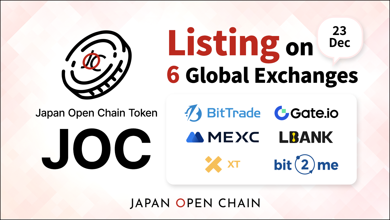 Japan Open Chain’s Native Token “JOC Coin” to Simultaneously List on Six Global Exchanges on December 23